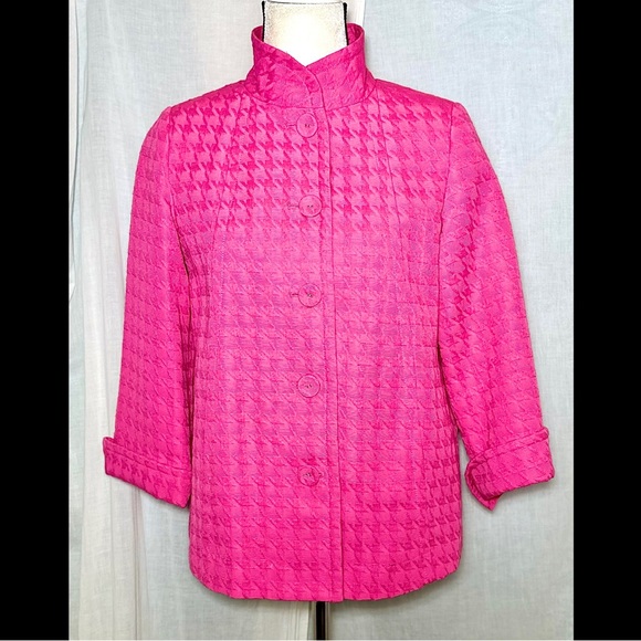 Linea By Louis Dell’Olio Houndstooth Check Cotton Jacquard Swing Jacket Sz XS/S - Picture 7 of 8